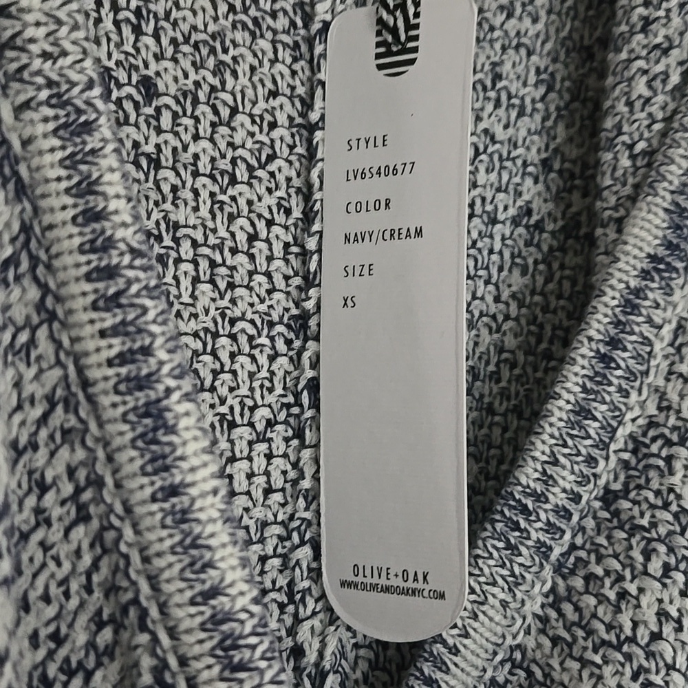 NWT Olive + Oak Blue & White Marled Open Front Draped Vest Cardigan XS - Picture 7 of 10